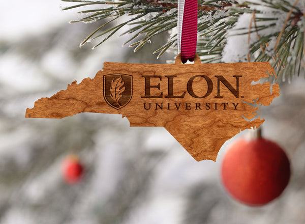 Elon University Ornament Elon Flame on State