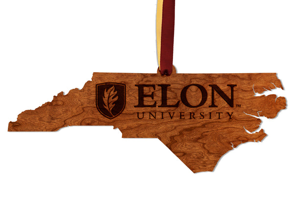 Elon University Ornament Elon Flame on State