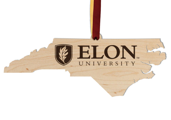 Elon University Ornament Elon Flame on State