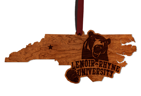 Lenoir Rhyne Ornament Bear on State