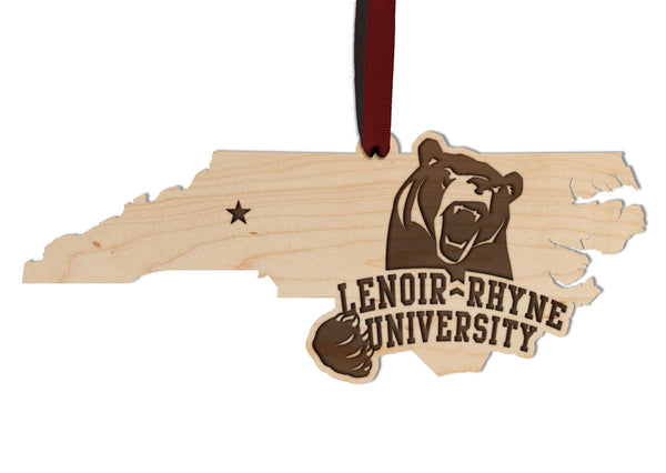 Lenoir Rhyne Ornament Bear on State