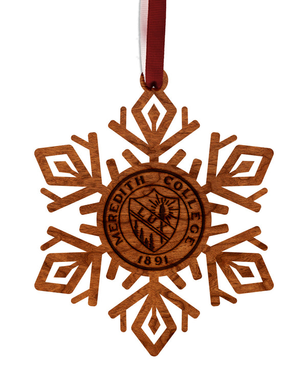 Meredith College Ornament Seal on Snowflake