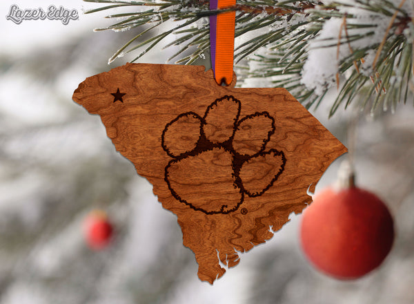 Clemson Ornament Tiger Paw on State