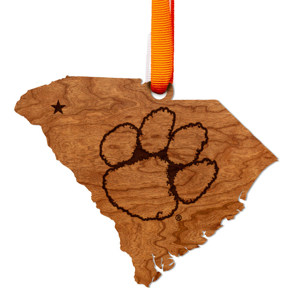 Clemson Ornament Tiger Paw on State