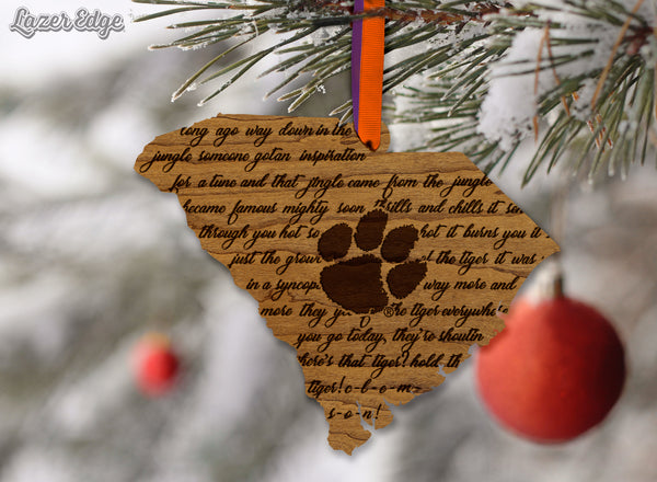 Clemson University - Ornament - State Map with Fight Song