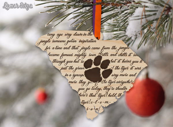 Clemson University - Ornament - State Map with Fight Song