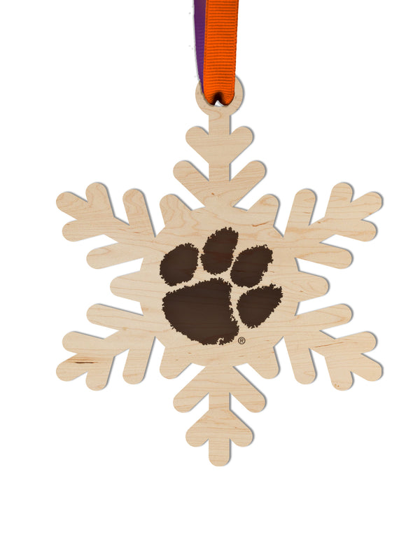 Clemson Ornament Tiger Paw Snowflake