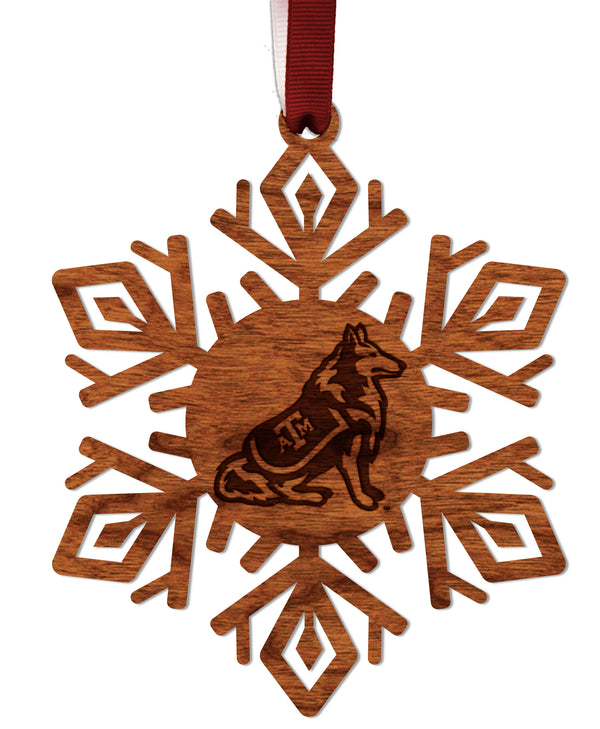 Texas A&M Ornament Dog Snowflake