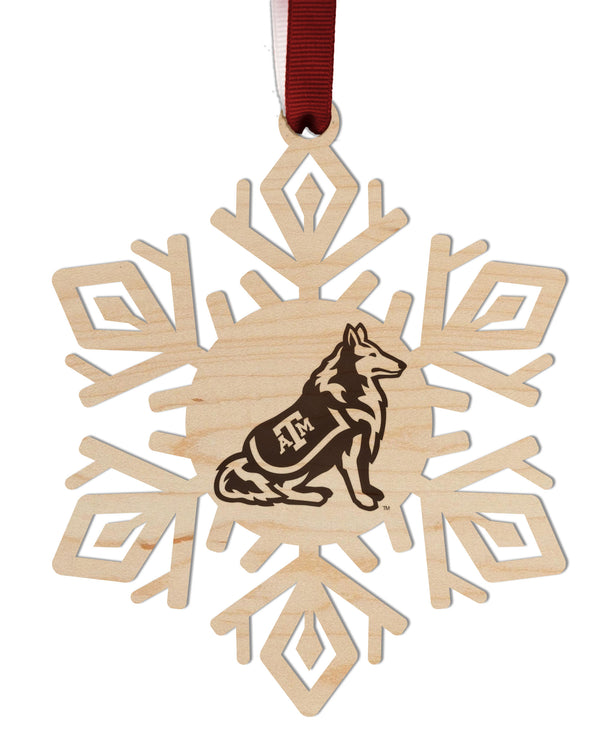 Texas A&M Ornament Dog Snowflake