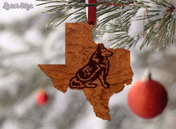 Texas A&M Ornament TAM Reveille Dog on State