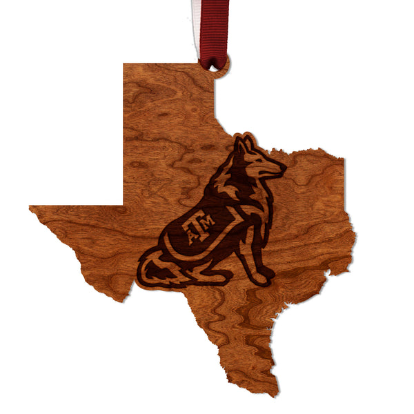 Texas A&M Ornament TAM Reveille Dog on State