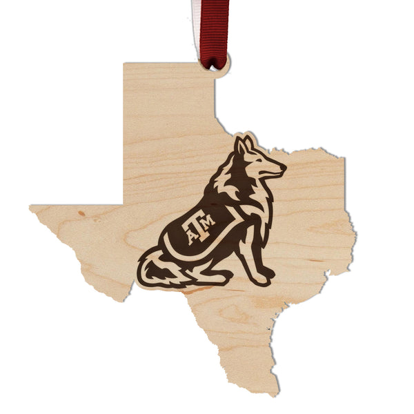 Texas A&M Ornament TAM Reveille Dog on State