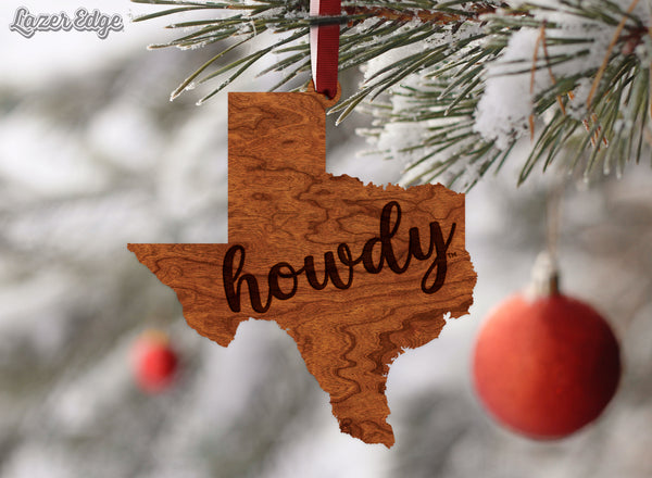 Texas A&M Ornament Texas A&M Howdy on Texas Outline