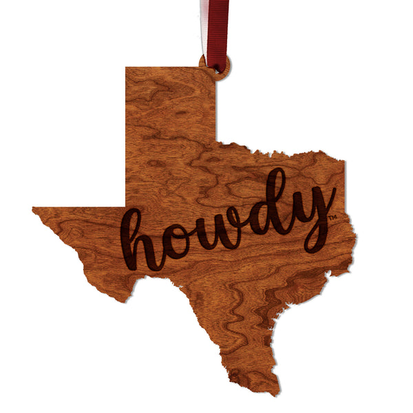 Texas A&M Ornament Texas A&M Howdy on Texas Outline