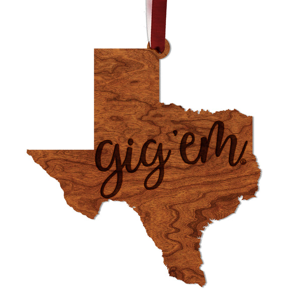 Texas A&M Ornament Texas A&M Gig 'Em on Texas Outline