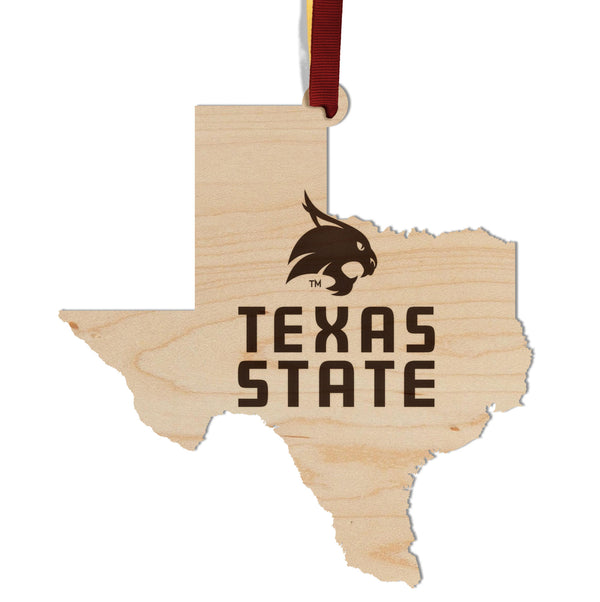 Texas State University Ornament State Wildcat on Outline