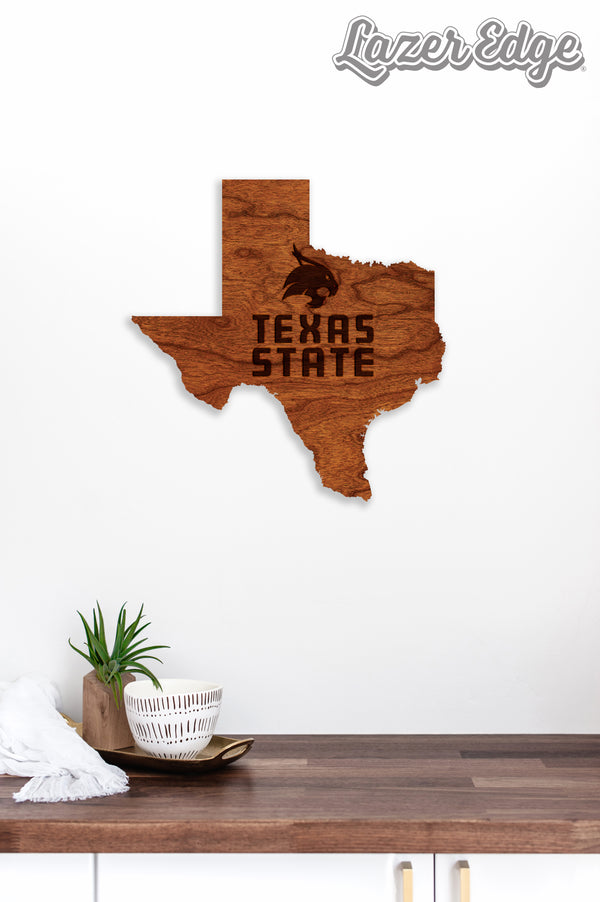 Texas State Wall Hanging State Bobcat on State Outline