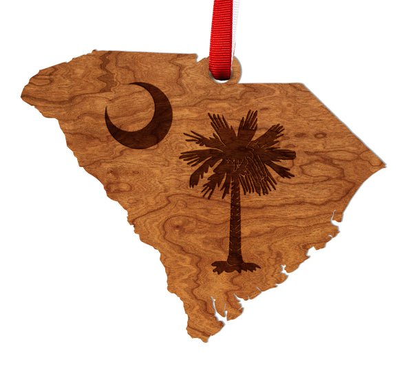 State Map Ornament Outline with State Flag (Palmetto Moon)