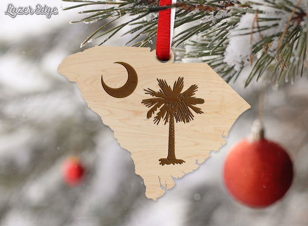 State Map Ornament Outline with State Flag (Palmetto Moon)