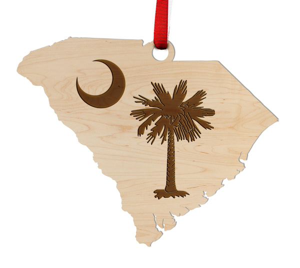 State Map Ornament Outline with State Flag (Palmetto Moon)