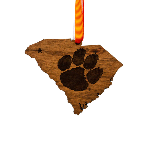 Clemson Ornament Clemson Tiger Paw on Outline