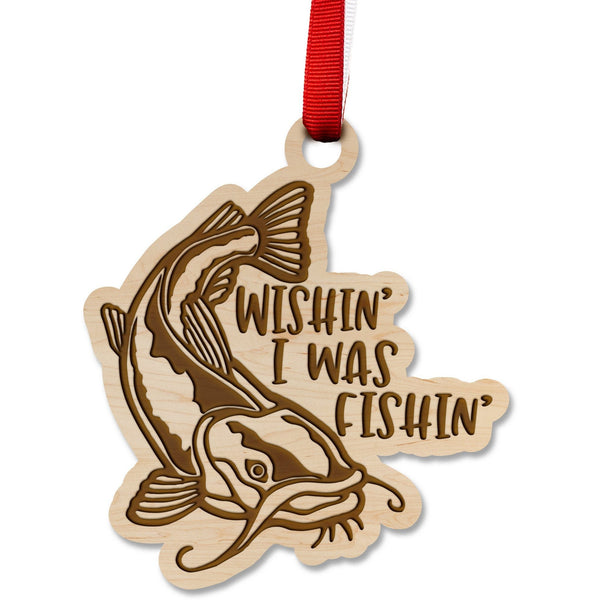 Fresh Water Fishing Ornament - Catfish Wishin' I was Fishin